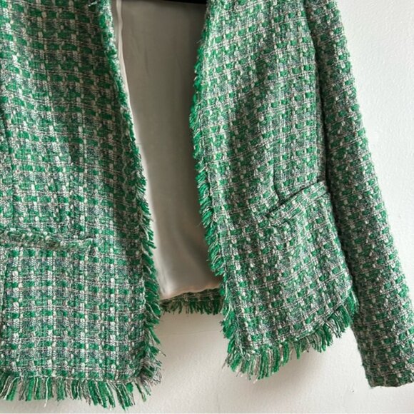 Mango Sz S Tweed Green Elegant Open Front Blazer - Picture 7 of 13